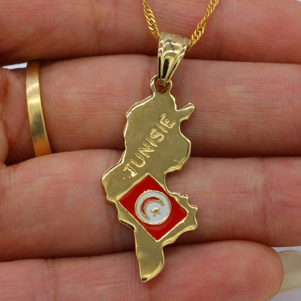 Adixyn Tunisie Карта Подвески цепи колье золотой цвет трендовая карта мира Tunisia женские