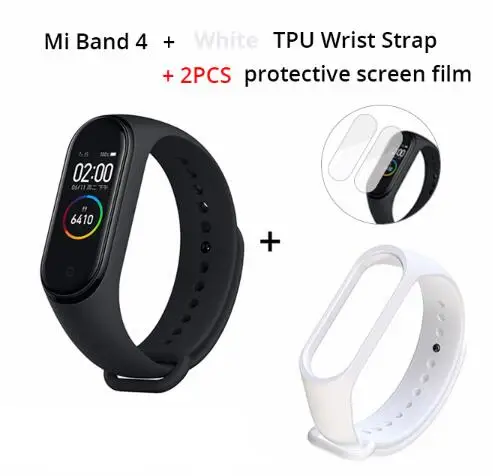 add white strap film Xiaomi Mi Band 4 новейший музыкальный Смарт Miband 4 браслет пульсометр фитнес 135 мАч цветной экран Bluetooth 5,0 - Цвет: add white strap film