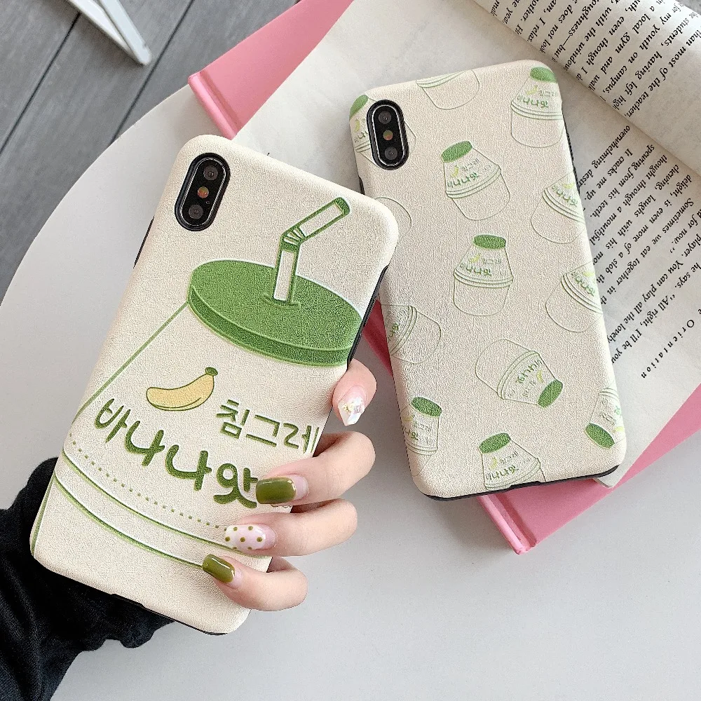 ORYKSZ Cute Banana Milk Soft Phone Case For iPhone X XS XR 6 6S 7 8 Plus MAX Cases Fashion Matte Silicon TPU Cover |