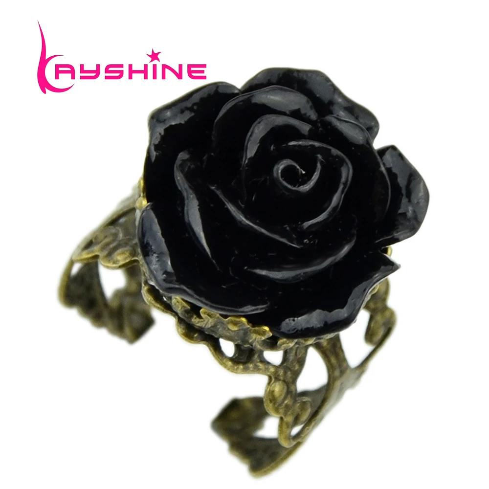 Kayshine Gothic Style Vintage Jewelry Retro Rings for Women Fashion Colorful Resin Rose Hollow Out Flower Resizable Finger Rings|jewelry