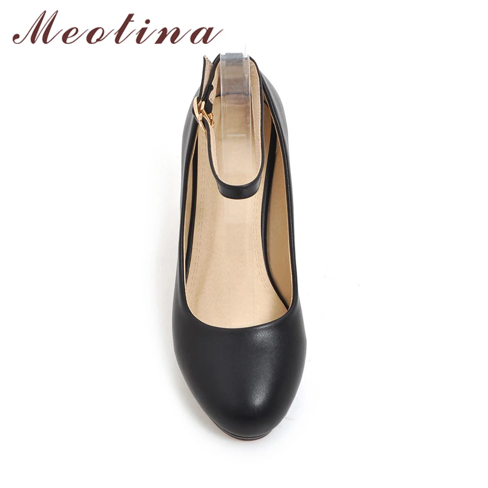 Meotina/Женская обувь на каблуке платформе женская черная с пряжкой Осенние
