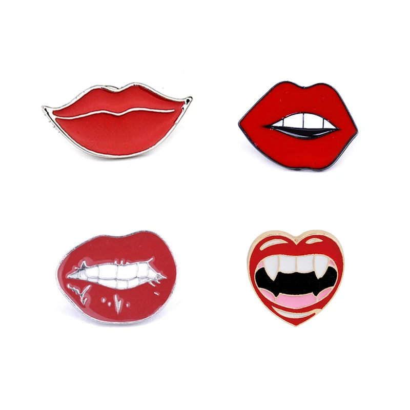Лидер продаж модная симпатичная эмалированная брошь в виде красных губ 4 стилях