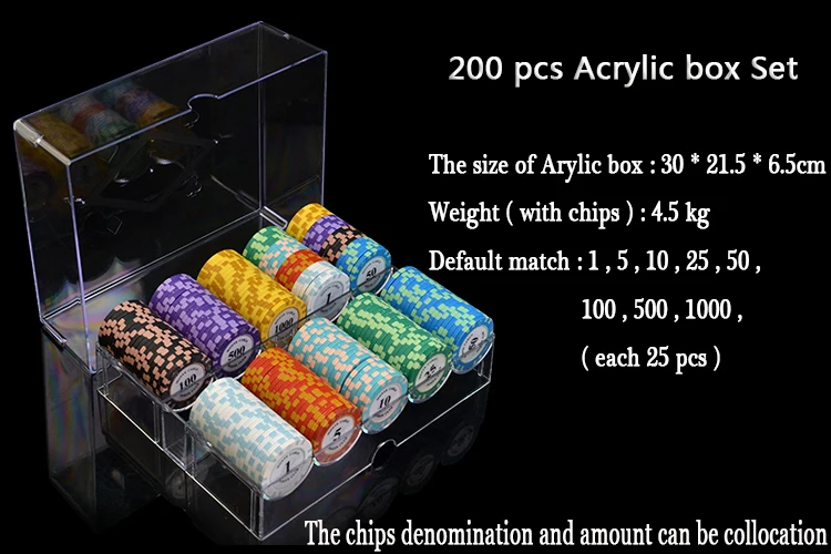 100 шт. чипы+ 1 Acylic чип коробка 14 г покерные фишки наборы 14 цветов Texas Hold'em покерные фишки для казино
