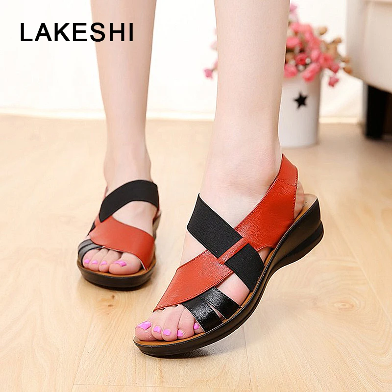 Женские кожаные сандалии на мягкой подошве женские с открытым носком летние