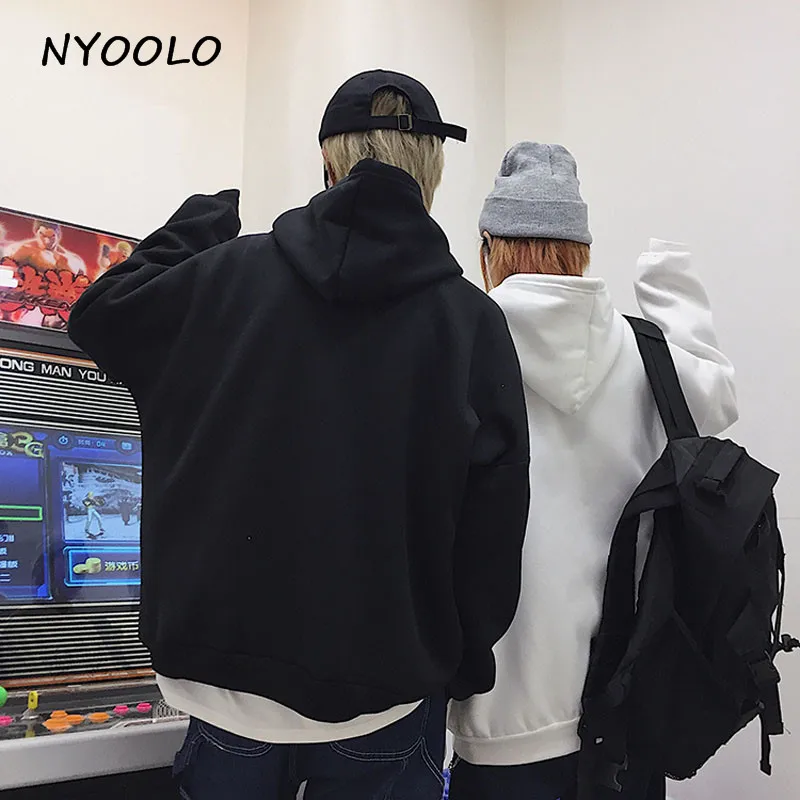 NYOOLO зимние теплые толстовки Harajuku уличная одежда с принтом демонов свободные толстые плюс бархатные пуловеры толстовка женская/мужская одежда