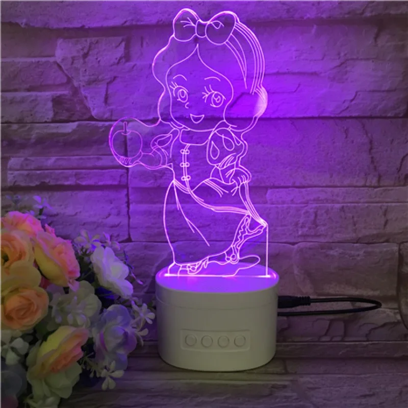 Usb светодиодный 3d-ночник Мультфильм Принцесса Королева Эльза Белоснежка Русалочка Микки фигурка медведя автономный bluetooth-динамик 3d лампа