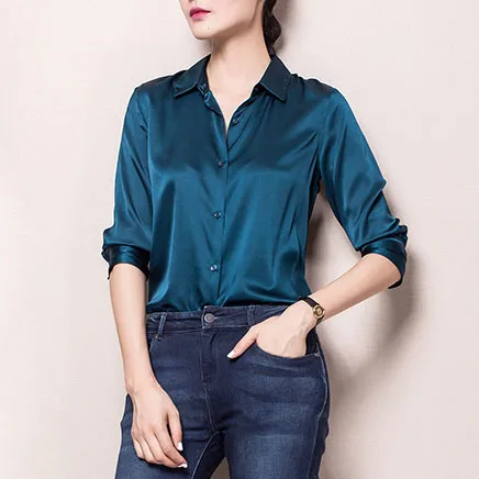 Женская атласная блузка с длинным рукавом и отложным воротником|silk satin blouse|satin silk