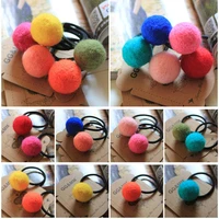 35pcs mix color handmade wool felt pom pom ball hair elastics ponytail holder wholesale hair accessories for girls kids