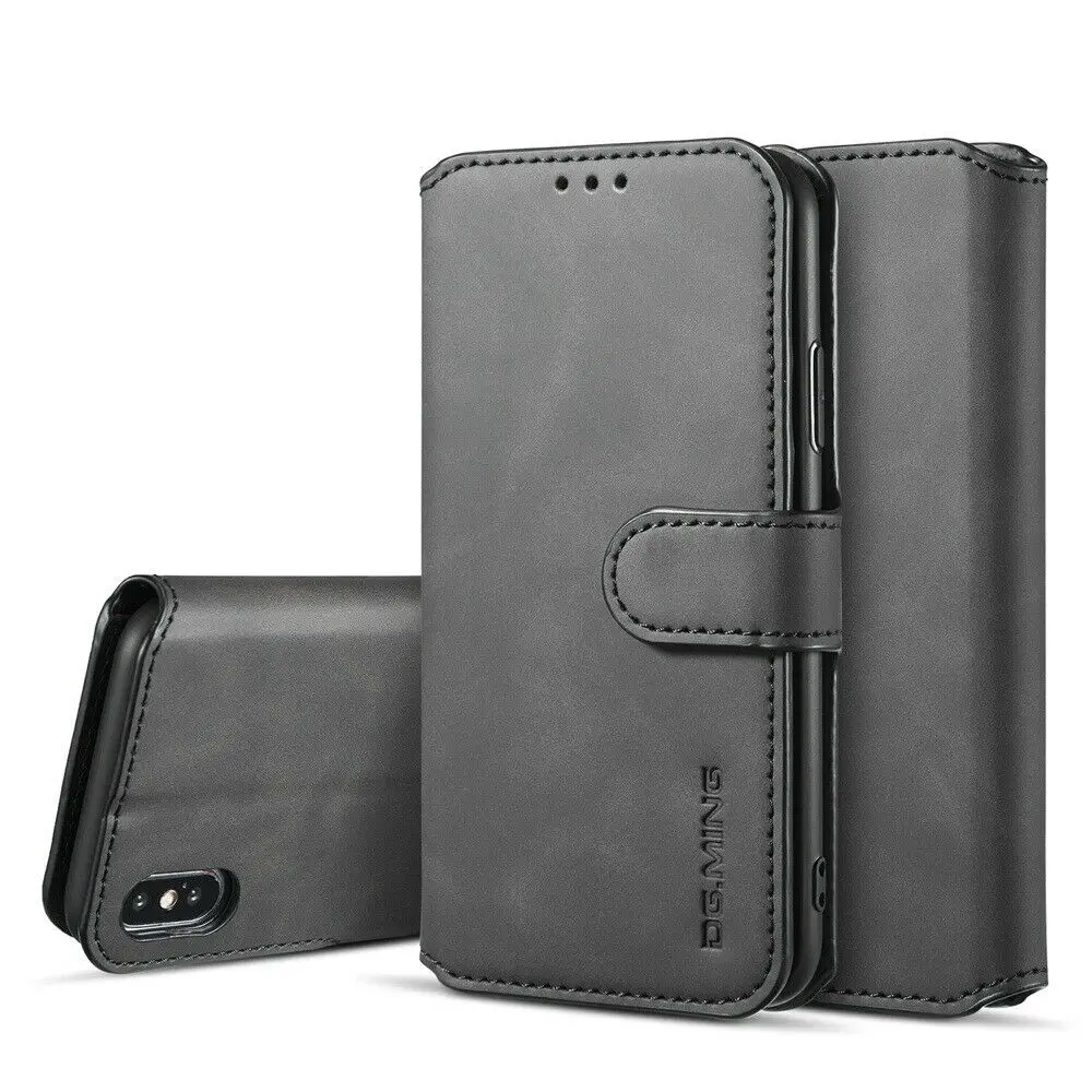 Black Для huawei P20 Натуральная кожа флип чехол бумажник крышка Слота для iPhone X XS Max 6 7 8 Plus и для samsung Galaxy S10+ примечание 9 - Цвет: Black