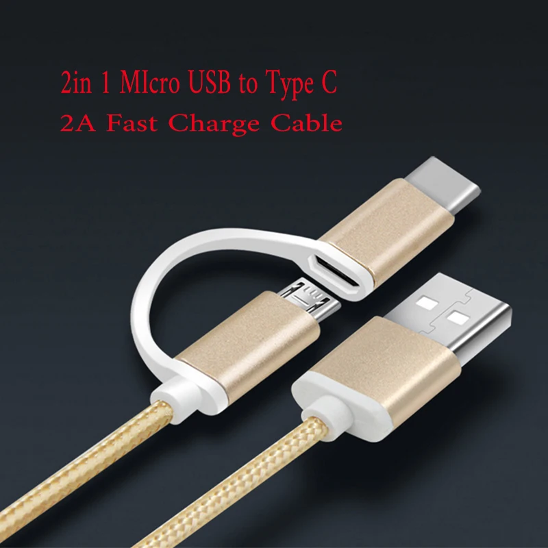 2 в 1 2a кабель для быстрой зарядки 100 см Micro USB + Type C плетеный шнур Samsung Galaxy S6 S7 edge S8 S9