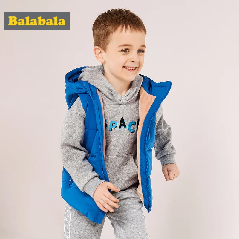 Balabala/зимний пуховый жилет с капюшоном на флисовой подкладке для маленьких мальчиков, детский пуховый жилет с карманом на молнии