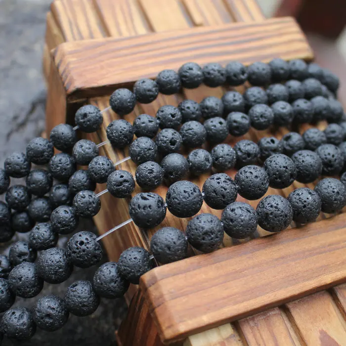 Черные круглые вулканические бусины для ожерелья сережек браслетов ювелирных
