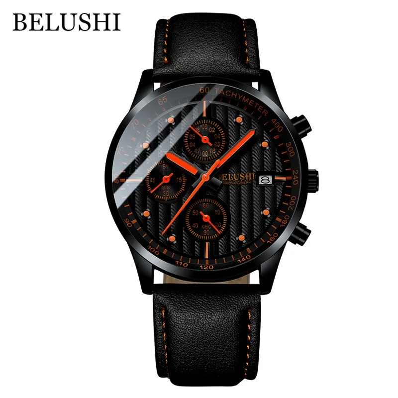 Black Orange Модные мужские часы Топ бренд класса люкс кварцевые часы спортивные водонепроницаемые деловые часы мужские кожаные аналоговые наручные часы Relogio - Цвет: Black Orange