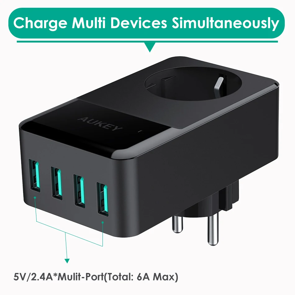 AUKEY USB зарядное устройство 16A настенная розетка + 30 Вт 4 Смарт Мобильный телефон