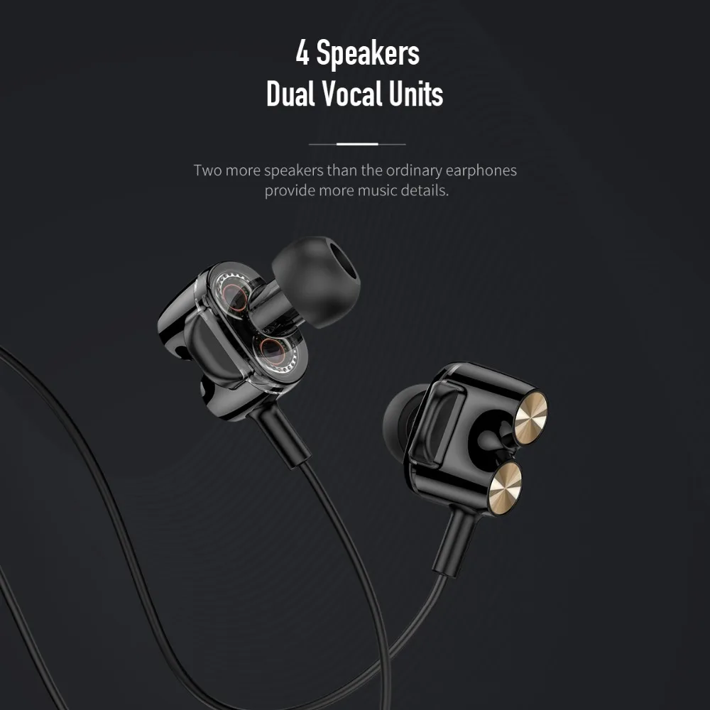 ROCK Universal 1,2 m 3,5mm Jack двухблочные стерео наушники с двумя динамиками HIFI наушники проводные Hi-Fi наушники-вкладыши с микрофонами
