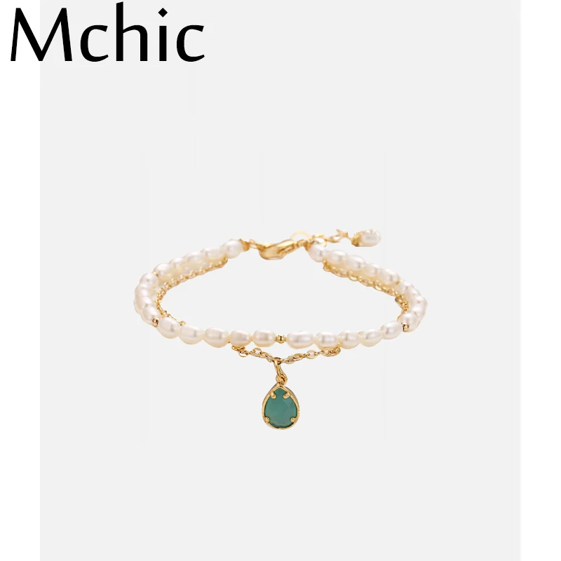Женский браслет с натуральным жемчугом Mchic позолоченный медный кристаллами 14 к