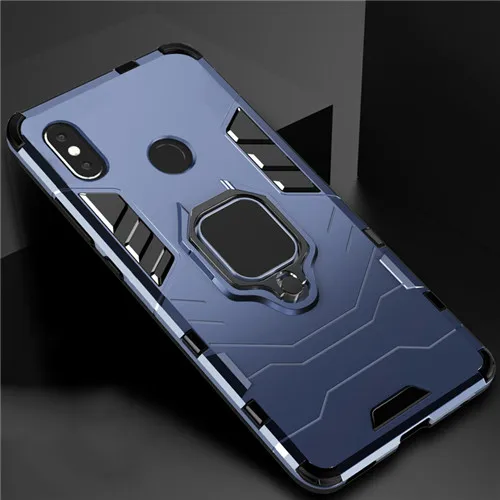 Армированный чехол для Xiaomi mi 9 8 SE Honor 8 lite 6X Pocophone F1 mi X 2 2S MAX мы собрали воедино 3 подставка с магнитным кольцом крышка Red mi K20 6 5 Примечание 7 5 ТПУ чехол - Цвет: Navy Blue