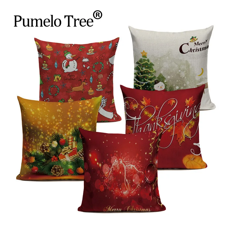 Рождественский чехол с рисунком из хлопка и льна 45x45 см|pillow case square|pillows pillowalmofada