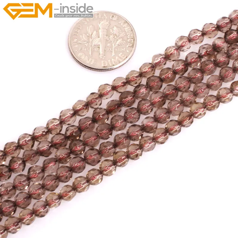Круглые граненые дымчатые бусины класса ААА с драгоценным камнем внутри для