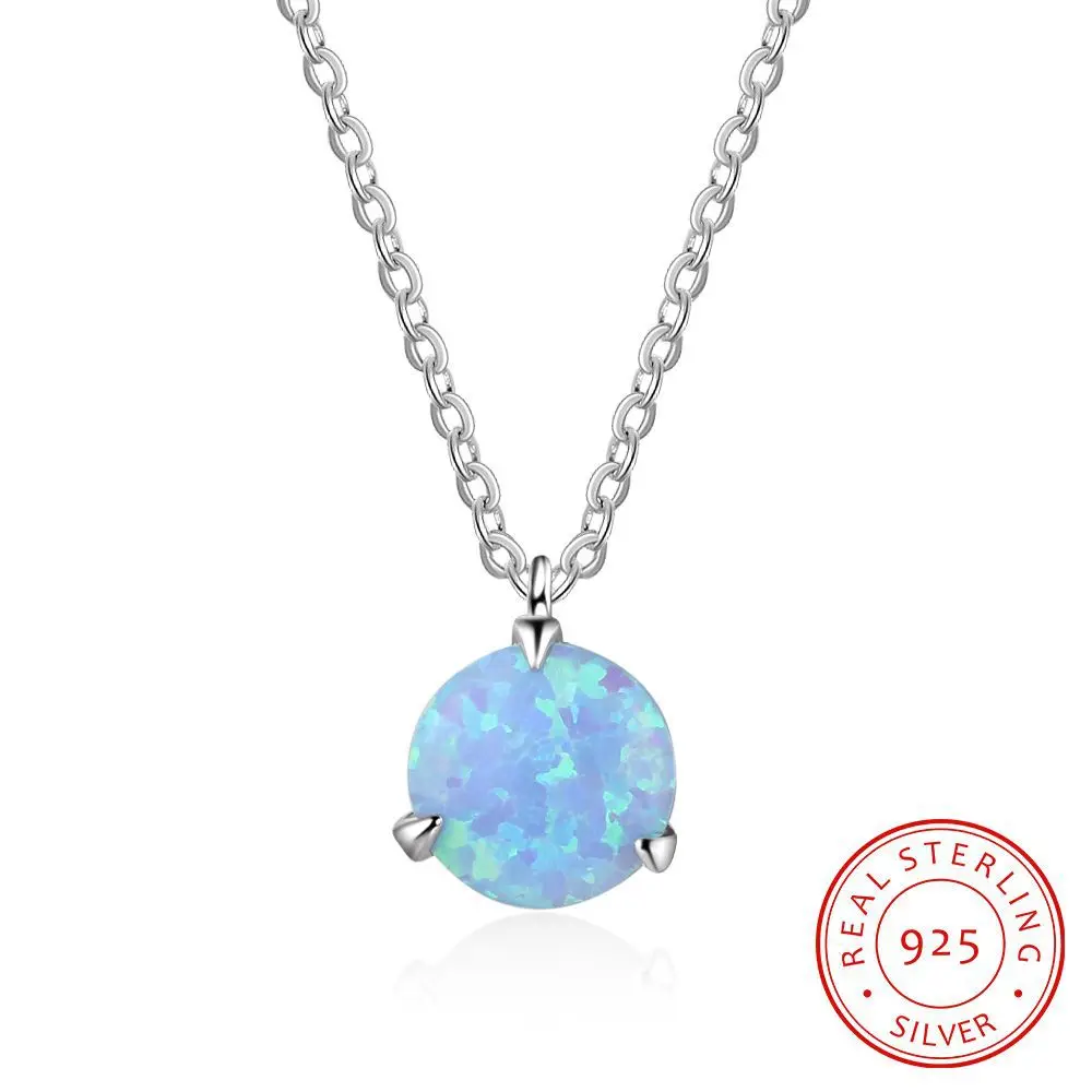 Authetic ожерелье s Подвески синий круглый огненный опал нежное серебряное юбилейное