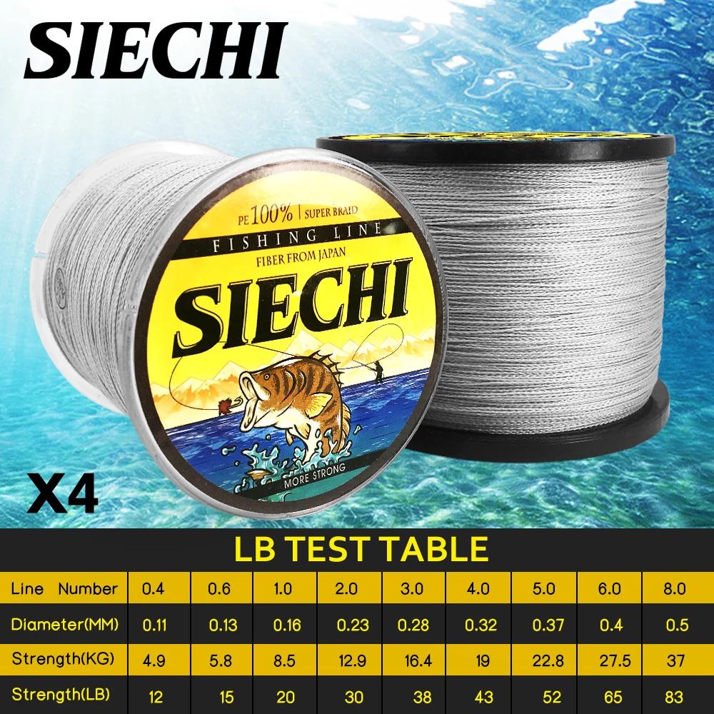 SIECHI 300 м 500 1000 серый 4 нити 12 83LB Новый PE плетеный рыболовный провод мультифиламент