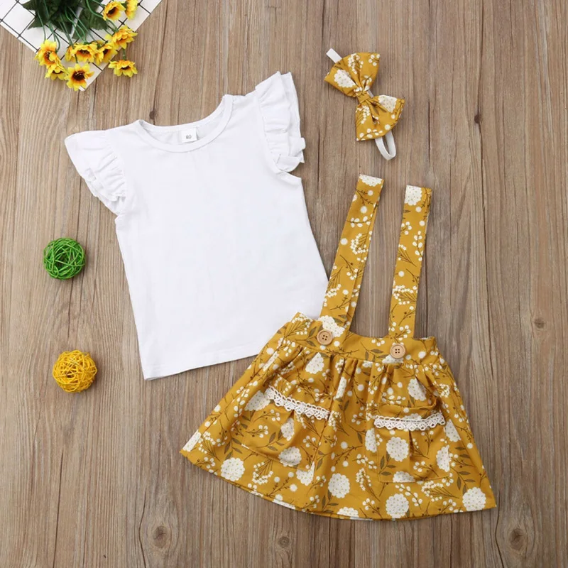 Летняя одежда для девочек комплект одежды маленьких модный детский топ + юбка