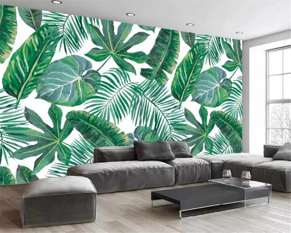 

Beibehang Photo wallpaper European style Hand Painted tropical rainforest banana leaf TV background wall 3d wallpaper tapety