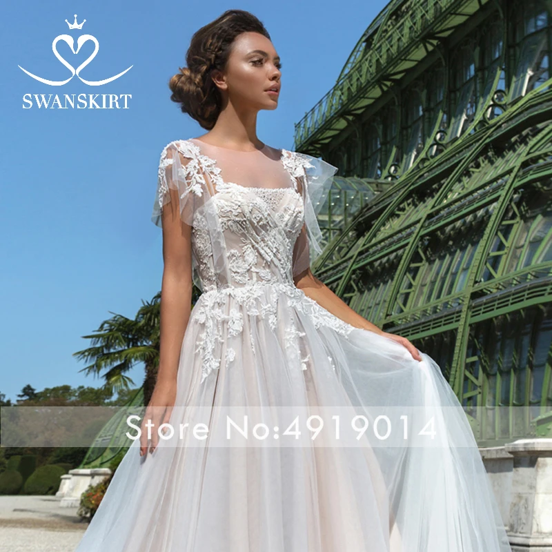 Swanskirt/кружевное свадебное платье трапециевидной формы с аппликацией и рукавами-крылышками; коллекция года; винтажное платье для невесты принцессы с цветочным узором для девочек; Vestido de Noiva; F106