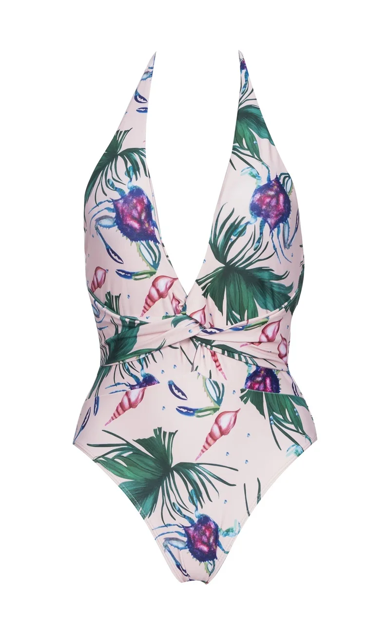 2019 Сексуальная печатных розовый цветочный одна деталь плюс размеры купальники