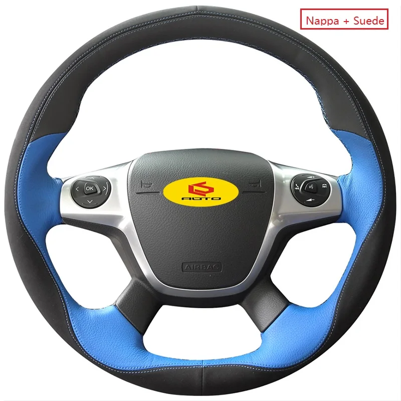 suede and blue nappa Оплетка на руль для Ford Focus 3 2012- KUGA Escape 2013- C-MAX 2011- кожаный чехол на руль - Название цвета: suede and blue nappa