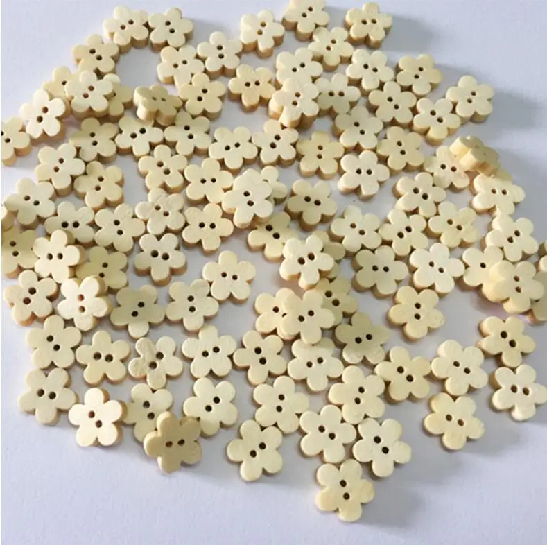 100 шт./лот цветочные плоские деревянные пуговицы с 2 отверстиями для шитья