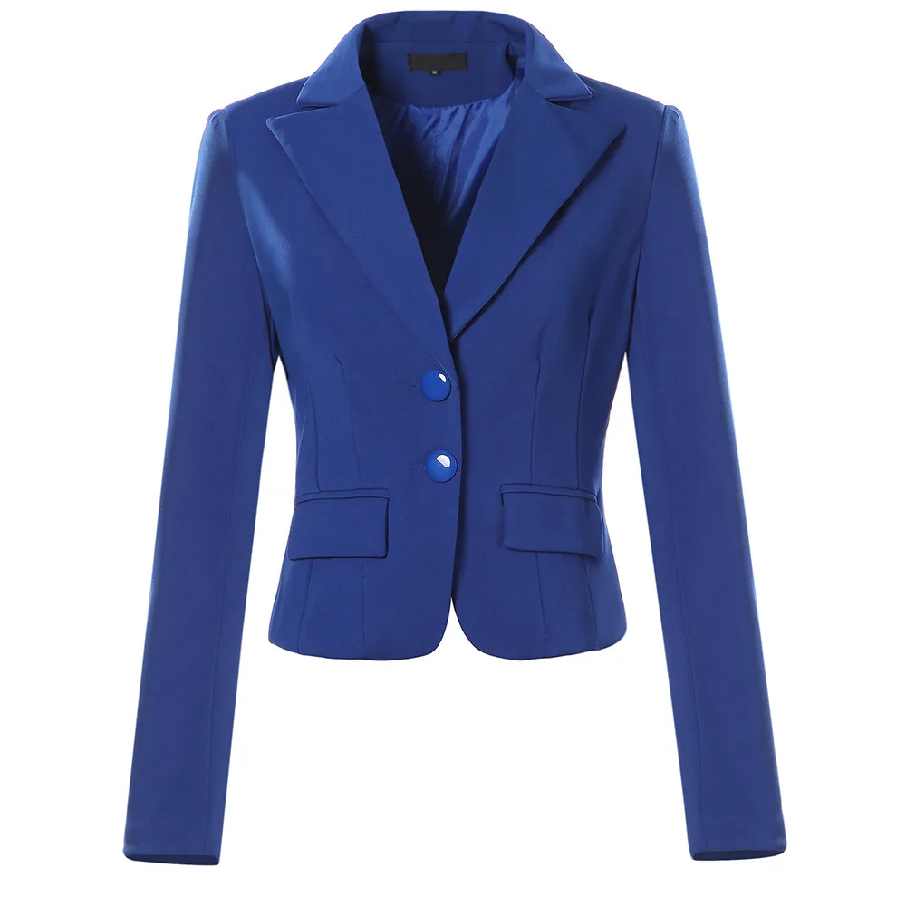 BU JAYCOSIN Женская куртка блейзеры женский сплошной цвет две кнопки карман Slim Fit маленький костюм пальто офисная куртка повседневные Топы блейзер - Цвет: BU