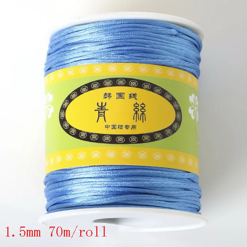 bright blue Горячая 70 м/рулон 1,5 мм нейлоновый шнур, атласная плетеная нить, смешанные 21 Цвета, ювелирные изделия, бисер, шнур, веревка, нить - Цвет: bright blue