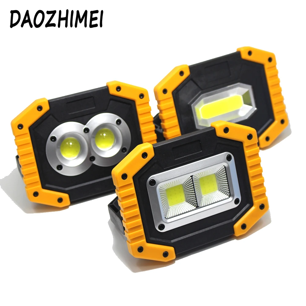 

New Portable COB Rechargeable Work Lamp Floodlight IP44 Outdoor Waterproof USB Emergency Light + 2x18650 battery+line