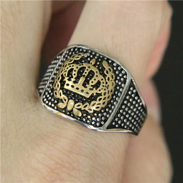 Вечерние кольца с золотой короной 316L мужское кольцо из нержавеющей стали Крутое