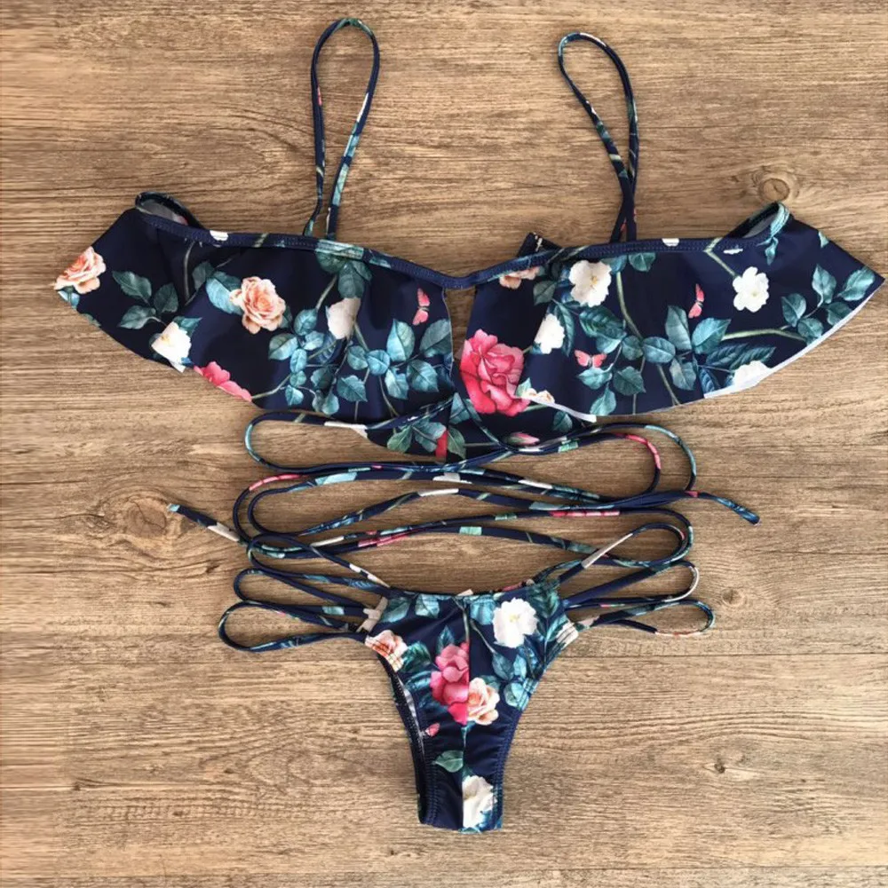 Женский Одноцветный бандажный купальник желтый розовый черный синий с высокой