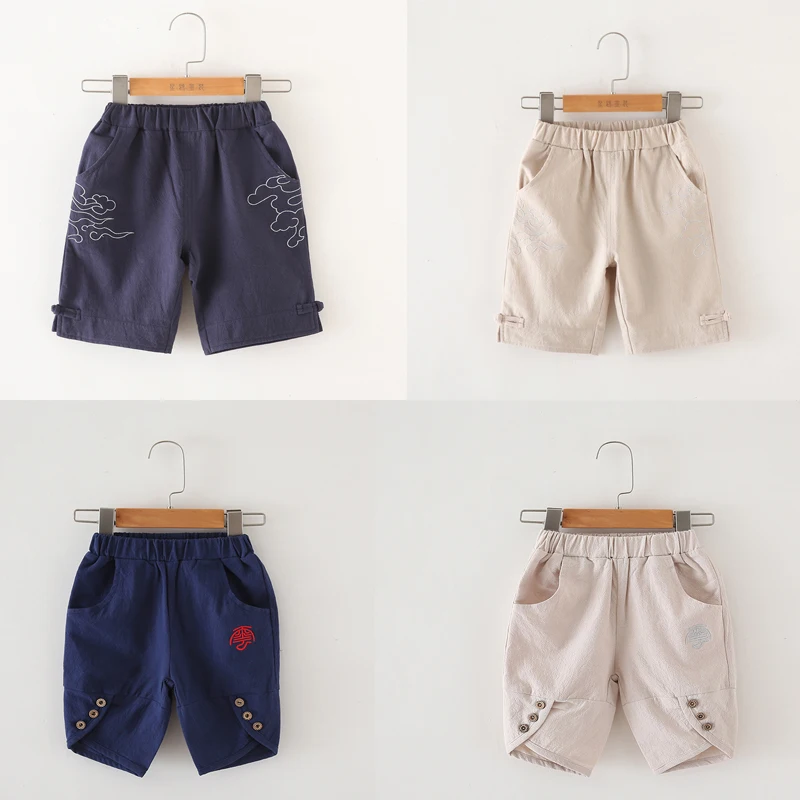 Children'S Traditional Kungfu Clothing Summer Boy Short Sleeve + Trousers Cotton And Linen Tang Sets Baby Chinese Outfit SL1039 |