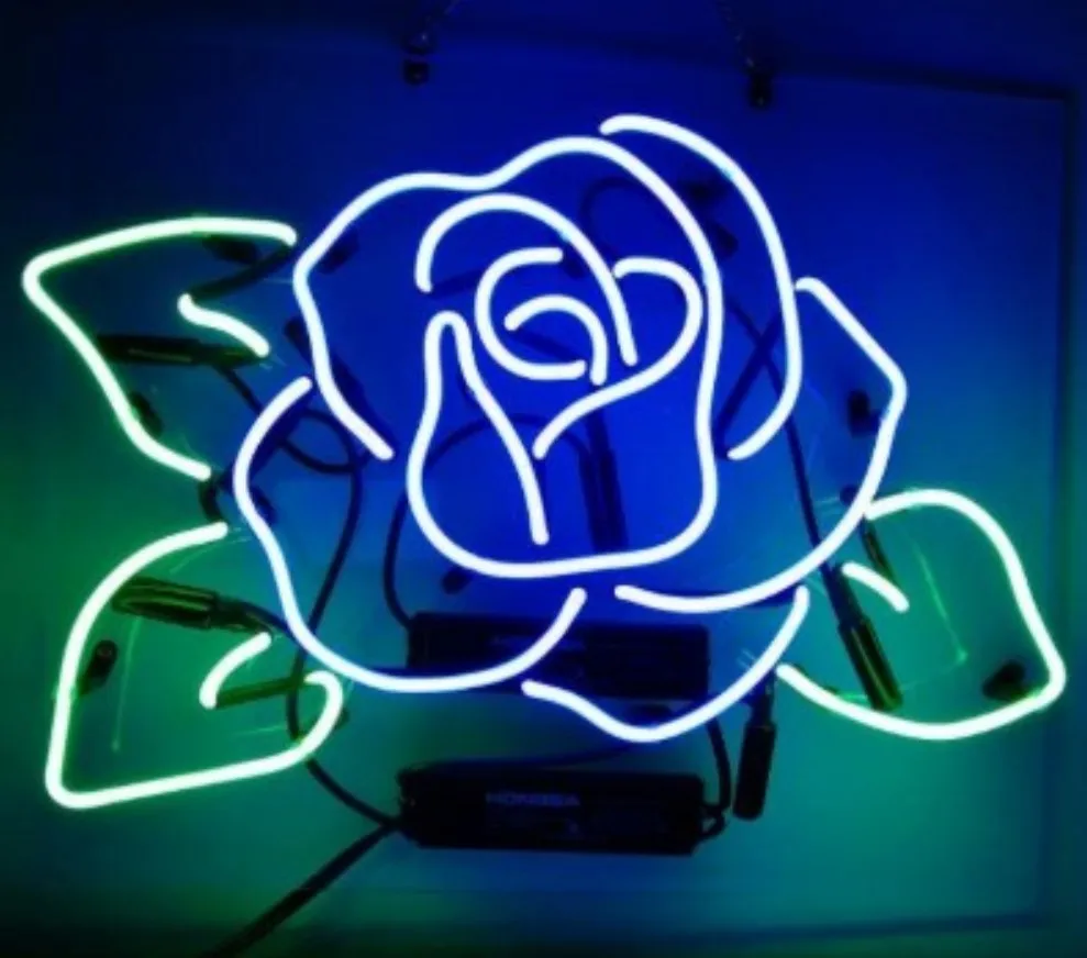 Изготовленный На Заказ голубой розы Стекло неоновый светильник вывеска пивной