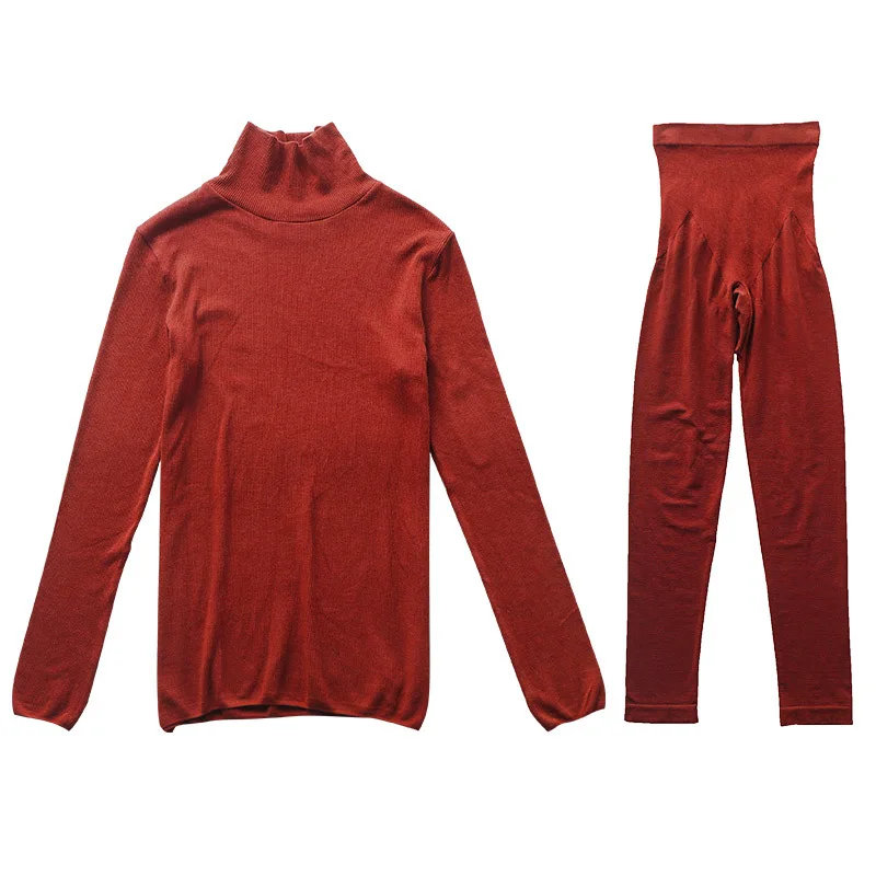 

Self-heating seamless body sculpting body thermal underwear thin section ribbed high collar suit autumn clothing long pants