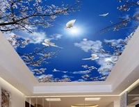 custom 3d ceiling murals cherry blue sky pigeons wallpaper for bathroom 3d ceiling murals painting wallpaper on the ceiling