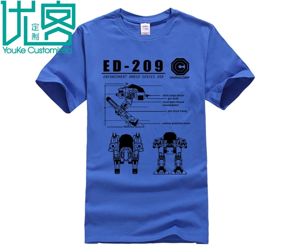 Мужская футболка с надписью ED-209 Blueprint Omnicorp летняя круглым вырезом и принтом в