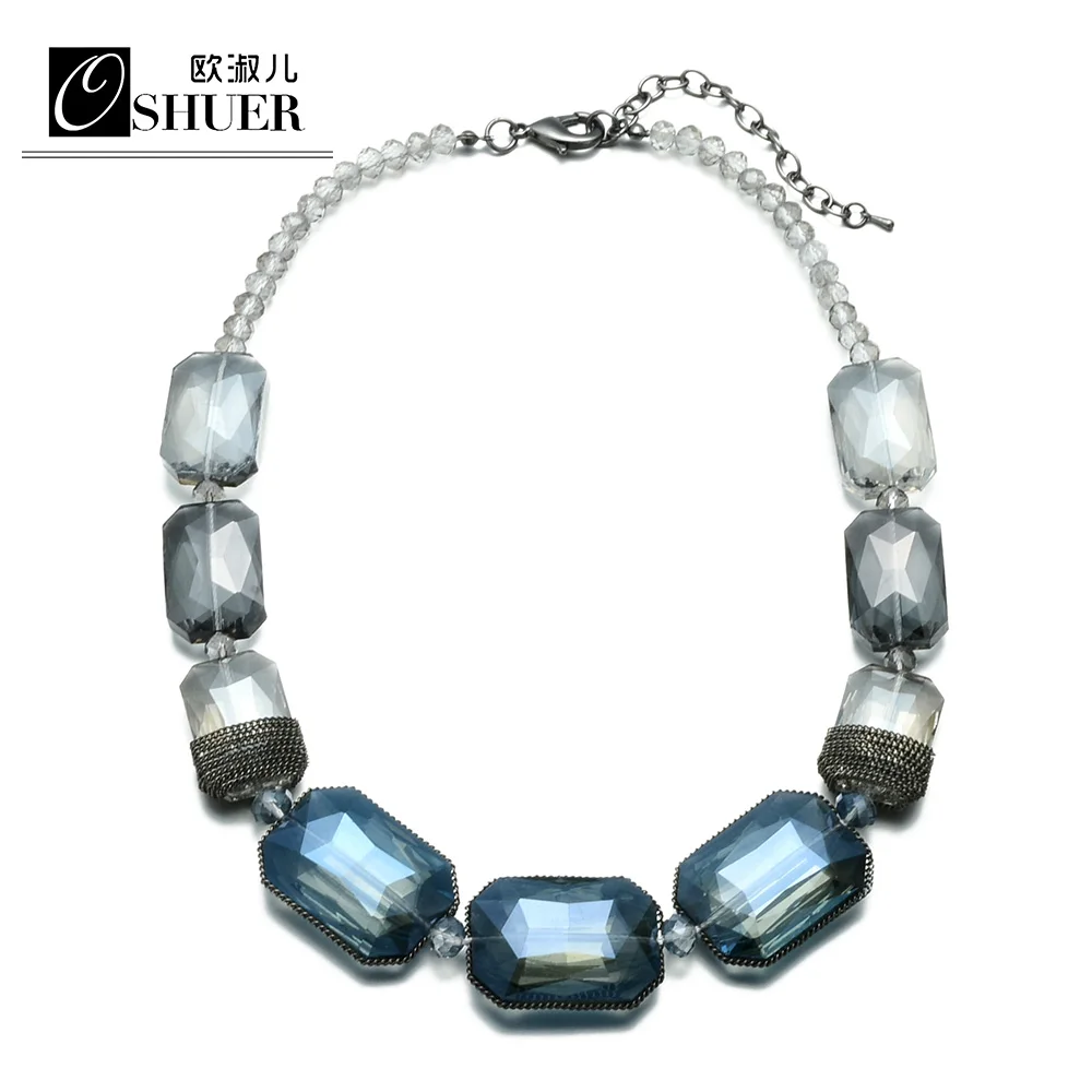 Oshuer Новый Для женщин ручной работы большие хрустальные бусины колье Цепочки и