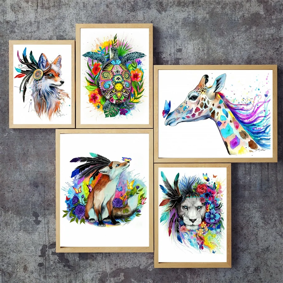 

Fox Lion Giraffe Tiger Owl Feather Flower Wall Art Canvas Painting Nordic Posters And Prints Wall Pictures For Living Room Decor