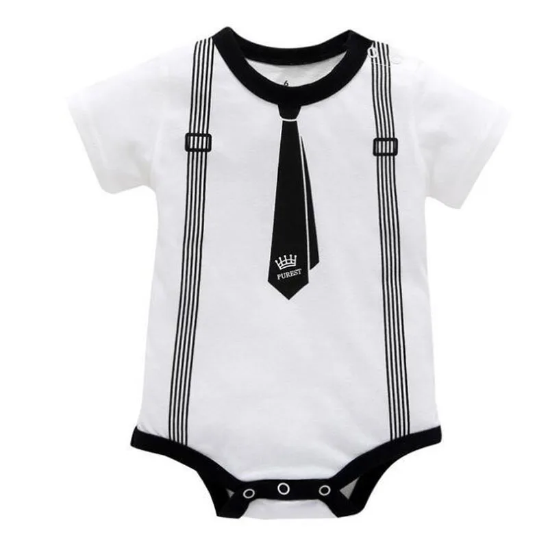 Newborn Baby Clothing Summer Gentleman Rompers 0-12M Infnat Boys Cotton Jumpsuit Male Bebe Body Clothes Tie Print Short Sleeve |