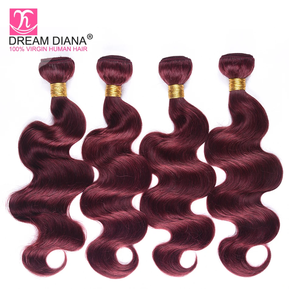 DreamDiana цвет 99j пучки волос средства ухода за кожей волна Красное вино ткань Remy