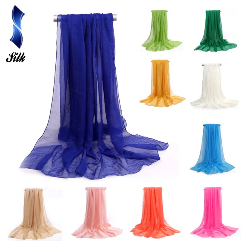 Модные Женские однотонные шелковые шарфы 150*90 см женский простой пузырьковый