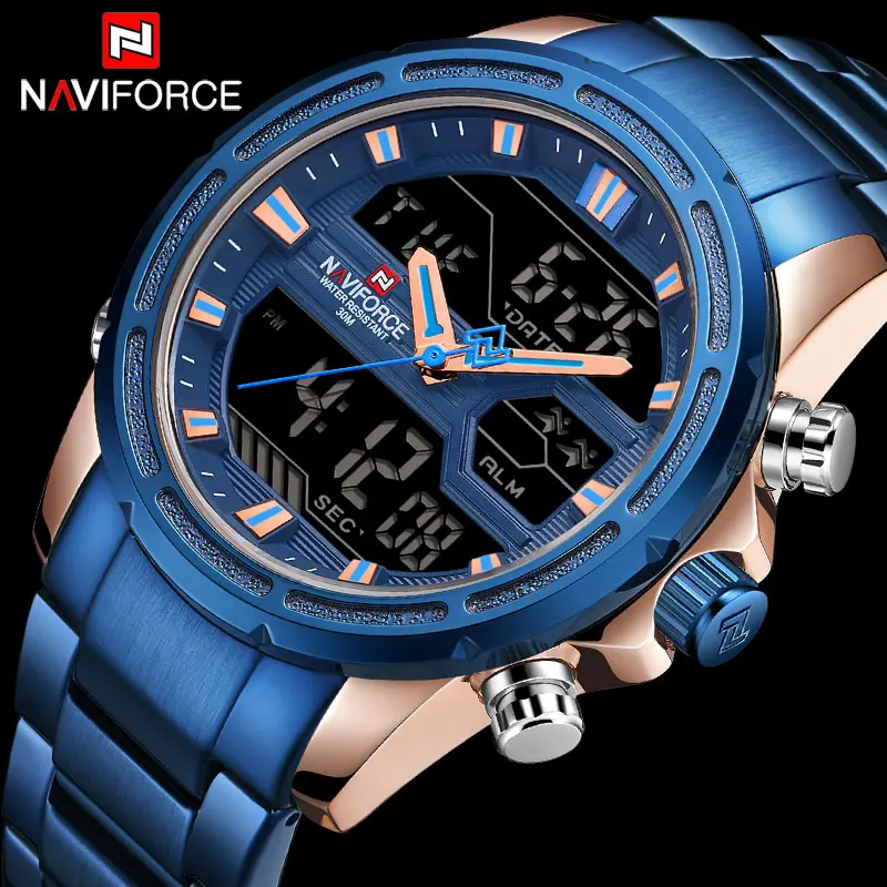 NAVIFORCE мужские спортивные часы люксовый бренд кварцевые светодиодный цифровые