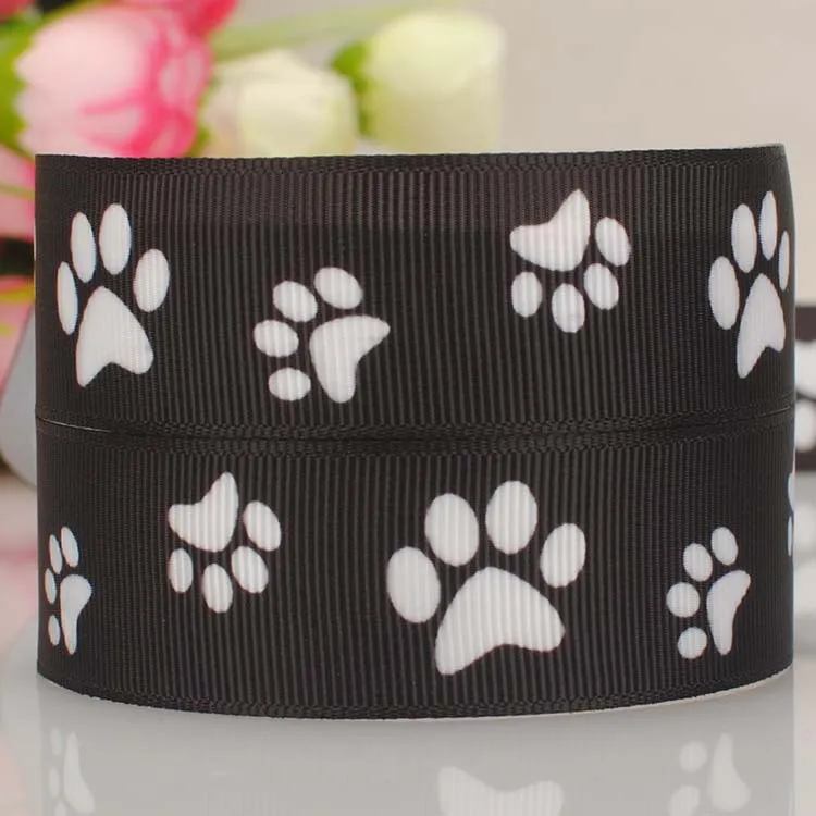 5yards 7/8 &quot 22 mm white dog paw pattern print grosgrain ribbon DIY handmade hairbow free shipping | Дом и сад