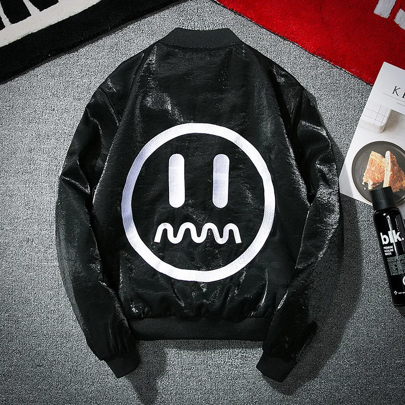 

YuWaiJiaRen Fashion Men's Bomber Jackets Spring Autumn Smile Face Male Flying Baseball Jacket Outwear Veste Homme Teenager Coat