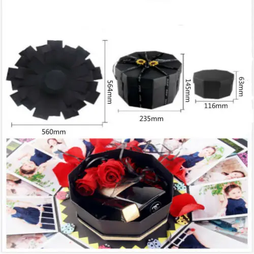 Черный DIY Фотоальбом сюрприз взрыв коробка складной ручной работы Любовь памяти подарок - Цвет: Черный